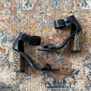 Topshop heeled leather sandals with leopard heel